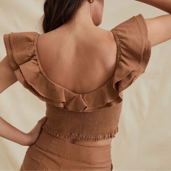 Anthropologie Maeve Ruffled Smocked Tank Top Brown NEW Plus Size 26W - Picture 2 of 9